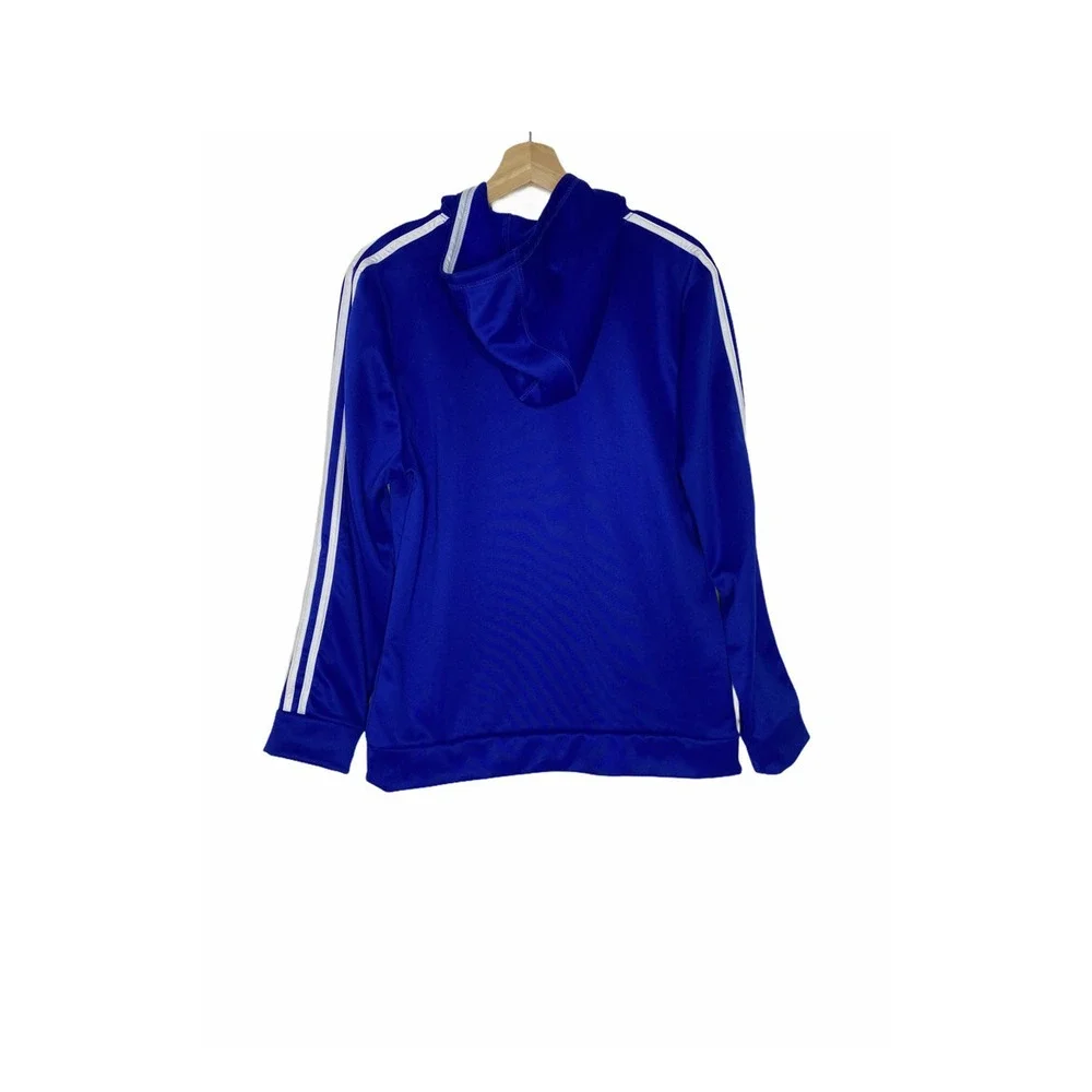 Adidas Boys Hoodie Pullover‎ Jacket Blue Logo Spell Out 3 Stripes Pocket Size XL